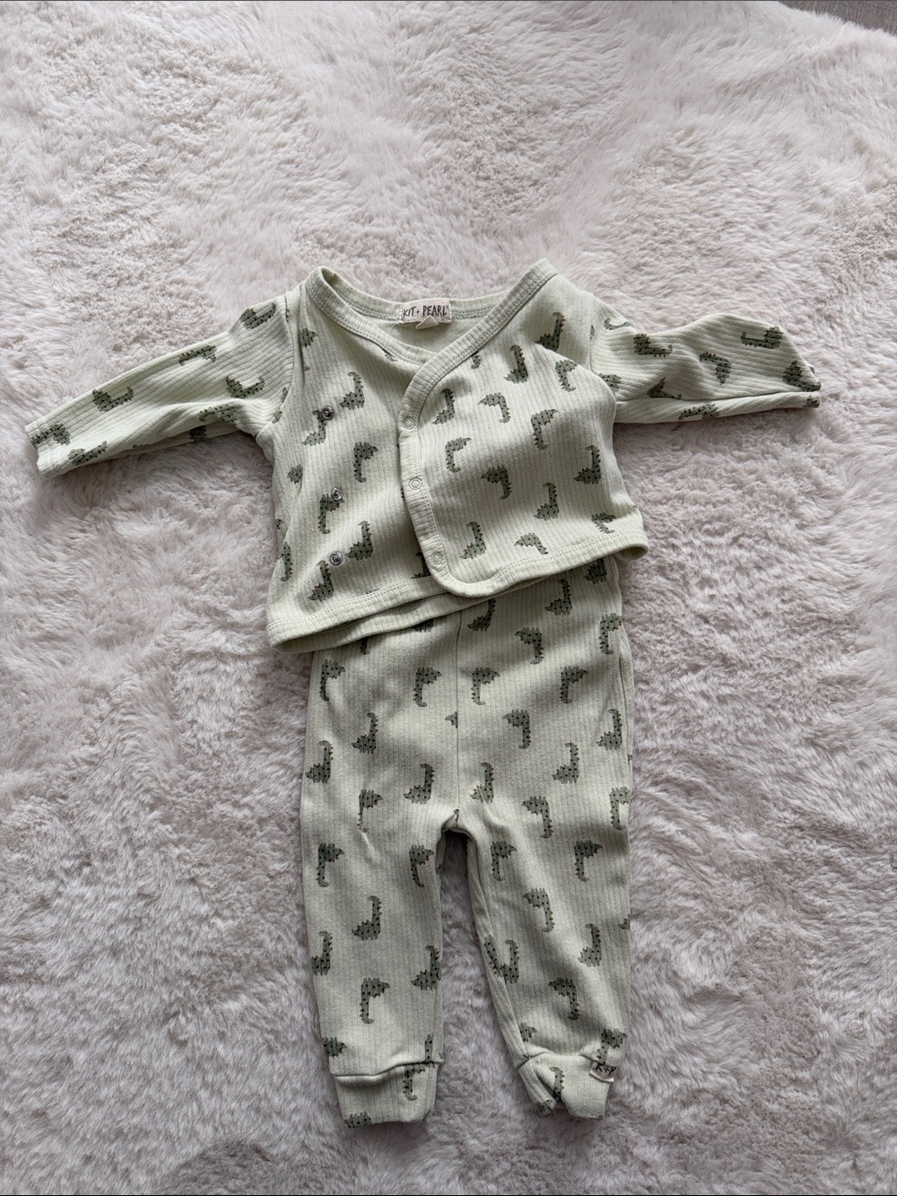 Ribbed Sage Footed Baby One-Piece with Subtle Print